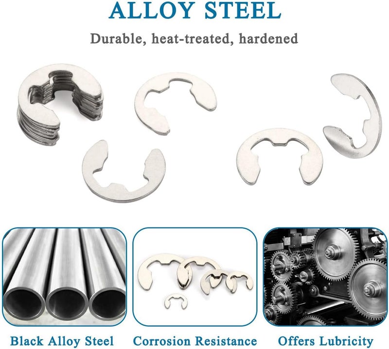 NACX M9 Stainless Steel External Circlips E-Clip Retaining Shaft Snap Rings, 150PCS - Image 5